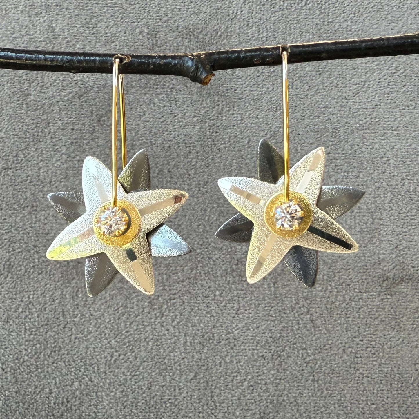 Starburst Earrings-Small Silver / Oxidized Silver / Cubic Zirconia