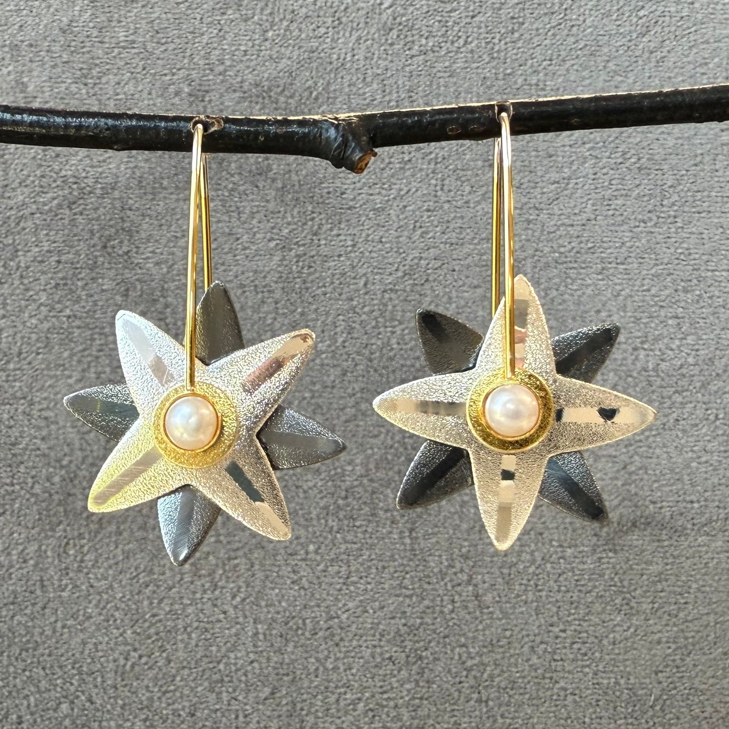 Starburst Earrings-Small Silver / Oxidized Silver / Cultured Pearl