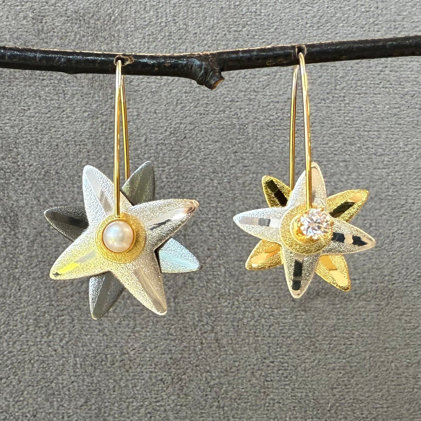 Starburst Earrings-Small Silver / Oxidized Silver / Cultured Pearl