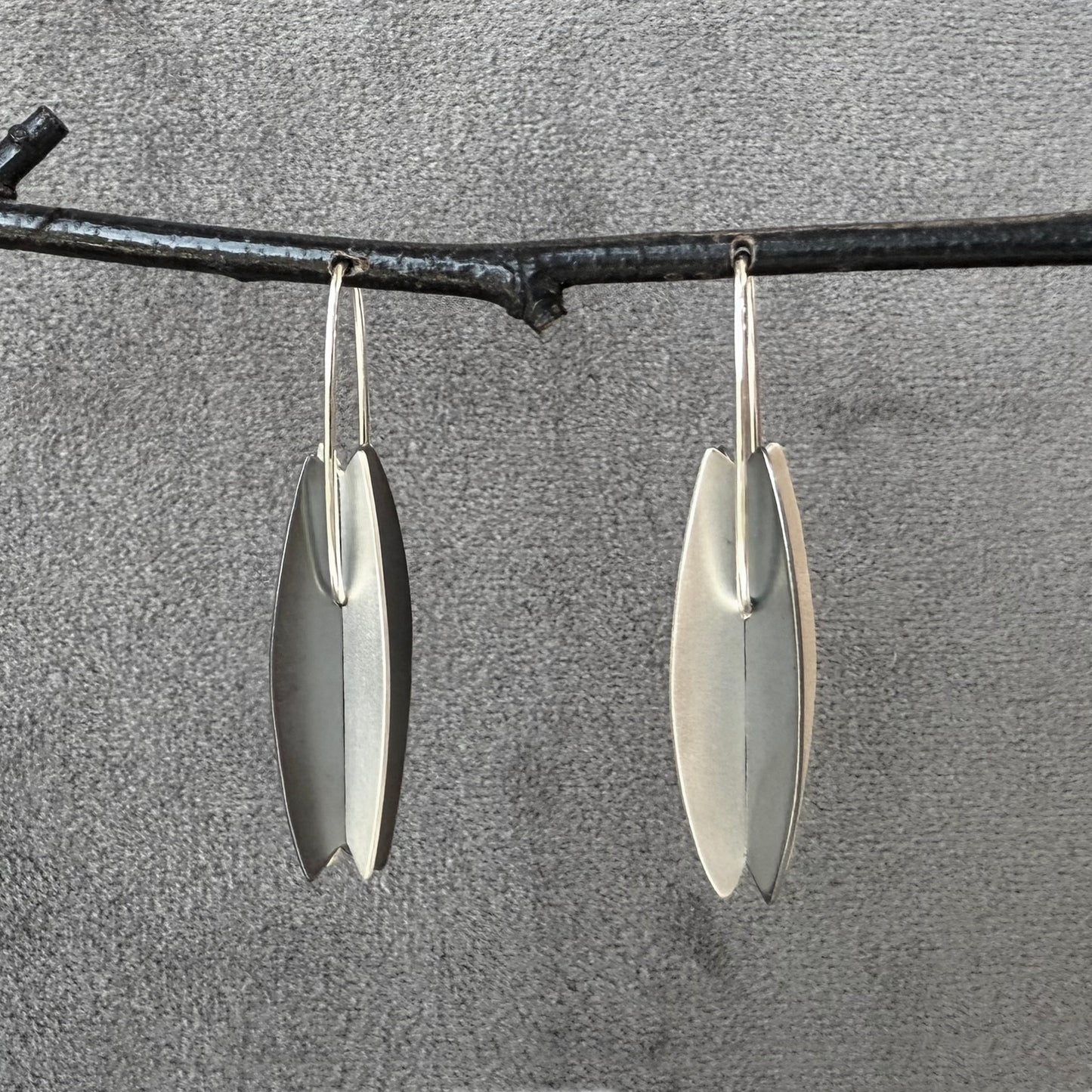 Oxidized silver "Doubles" lantern shaped earrings / matte silver and Oxidized Silver