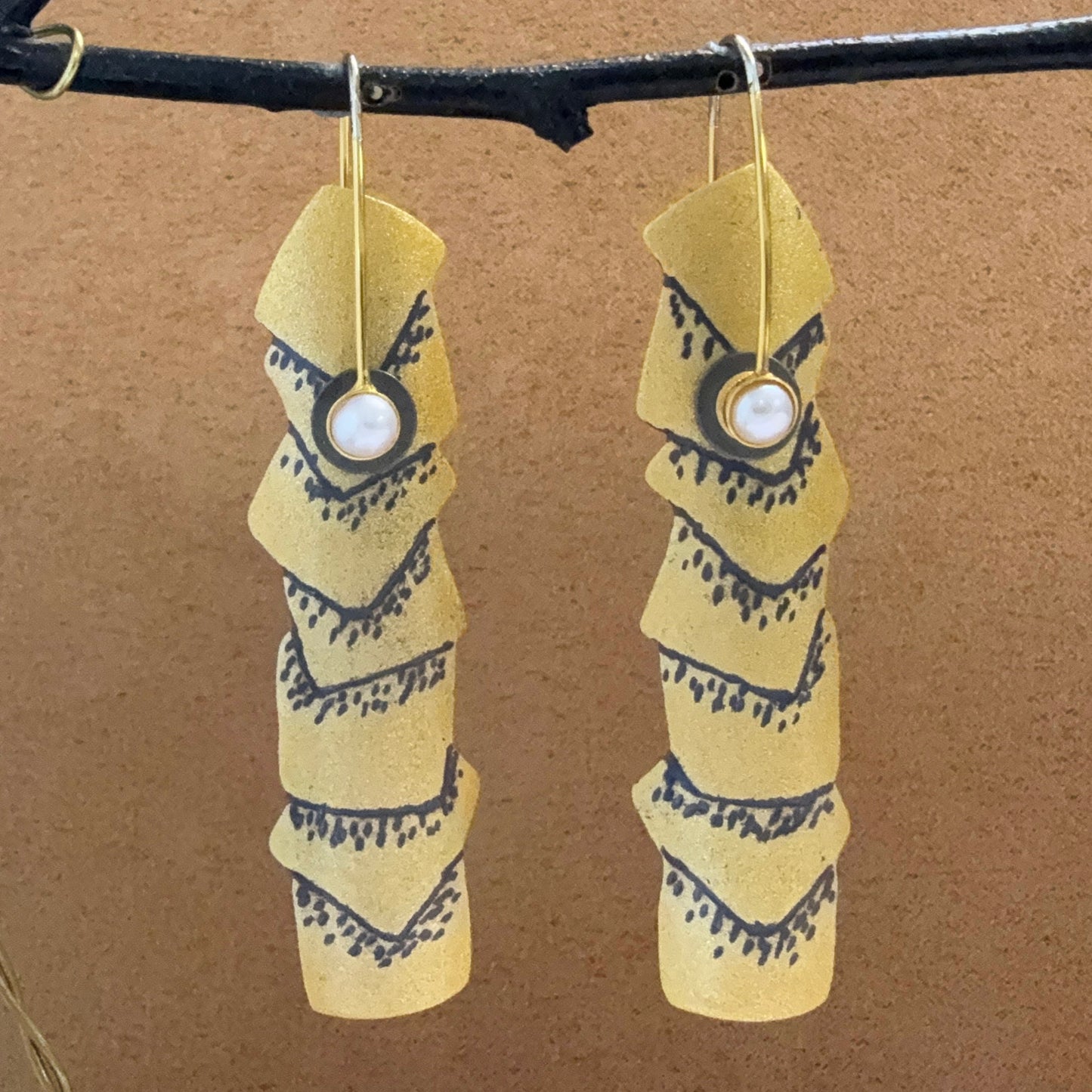 Large Vermeil "Scraffito" Earrings with Pearls