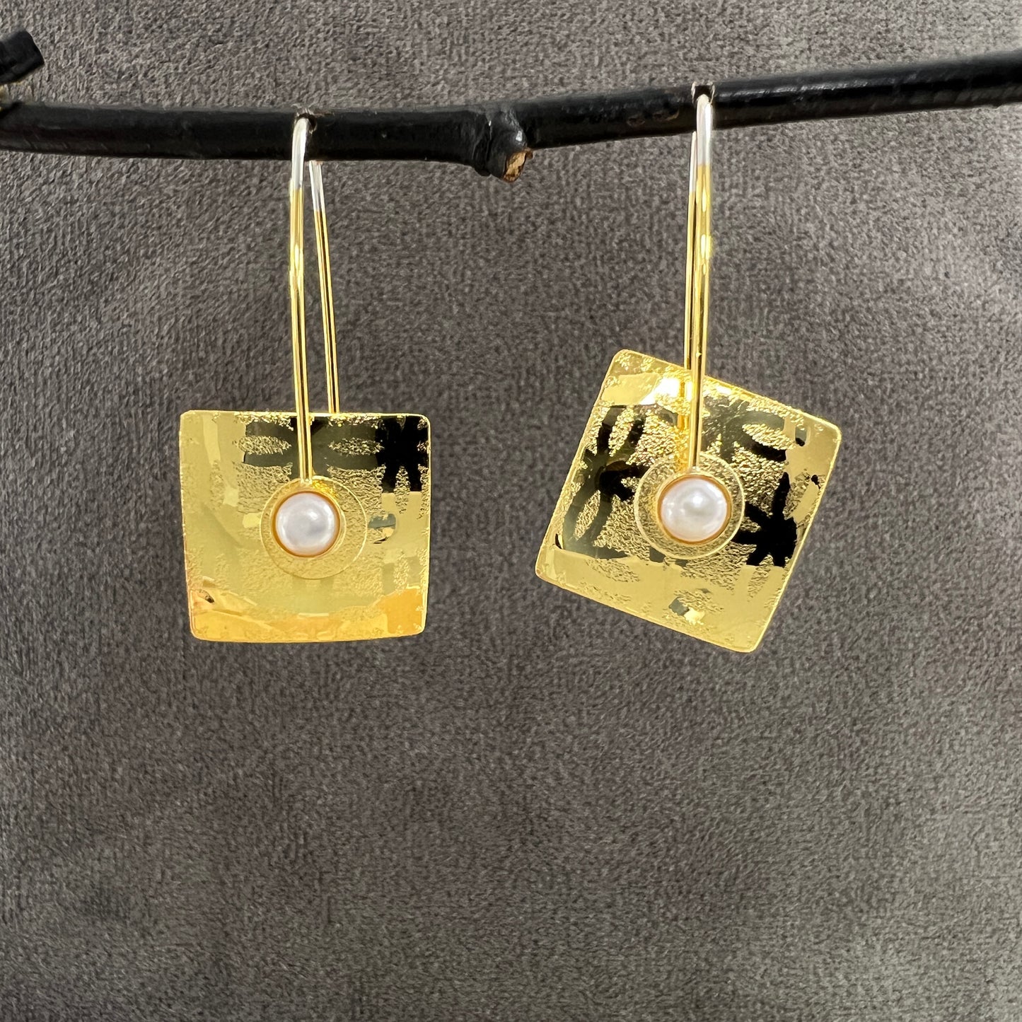 Small Gold-Vermeil Square Lace Earrings