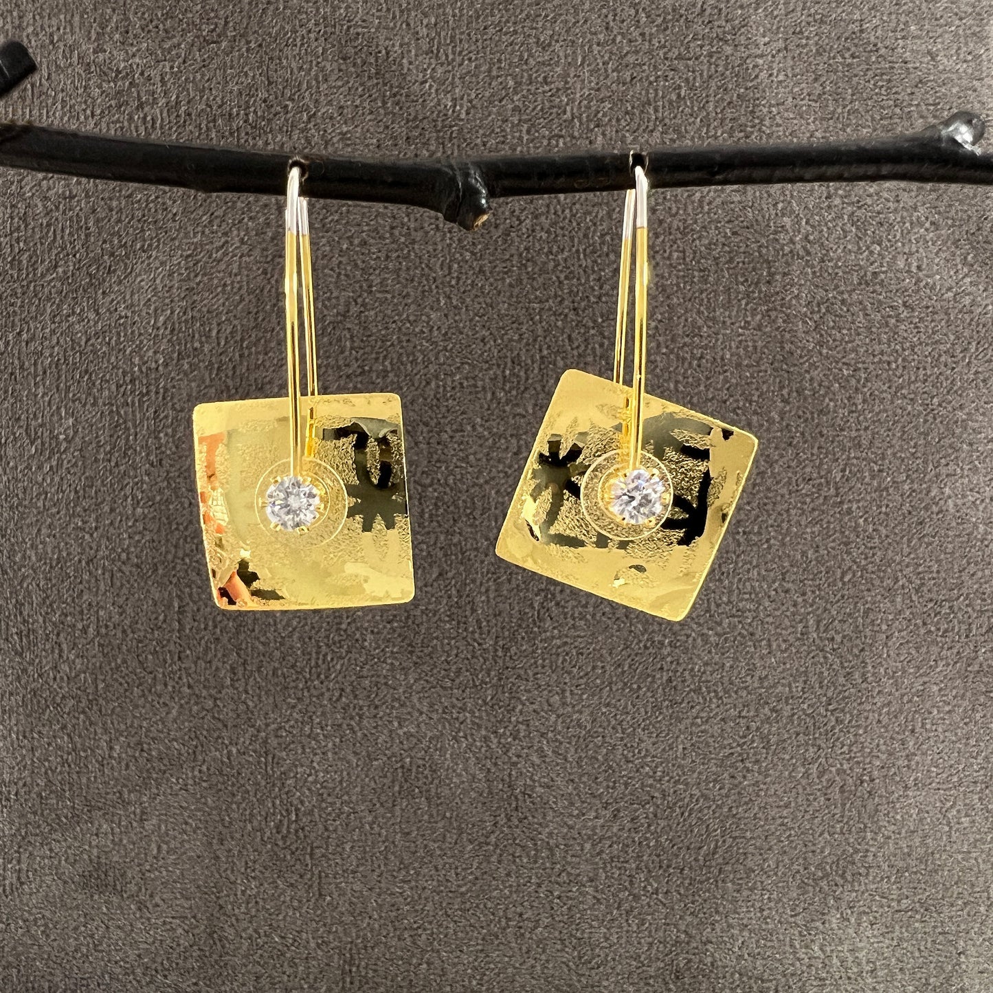 Small Gold-Vermeil Square Lace Earrings