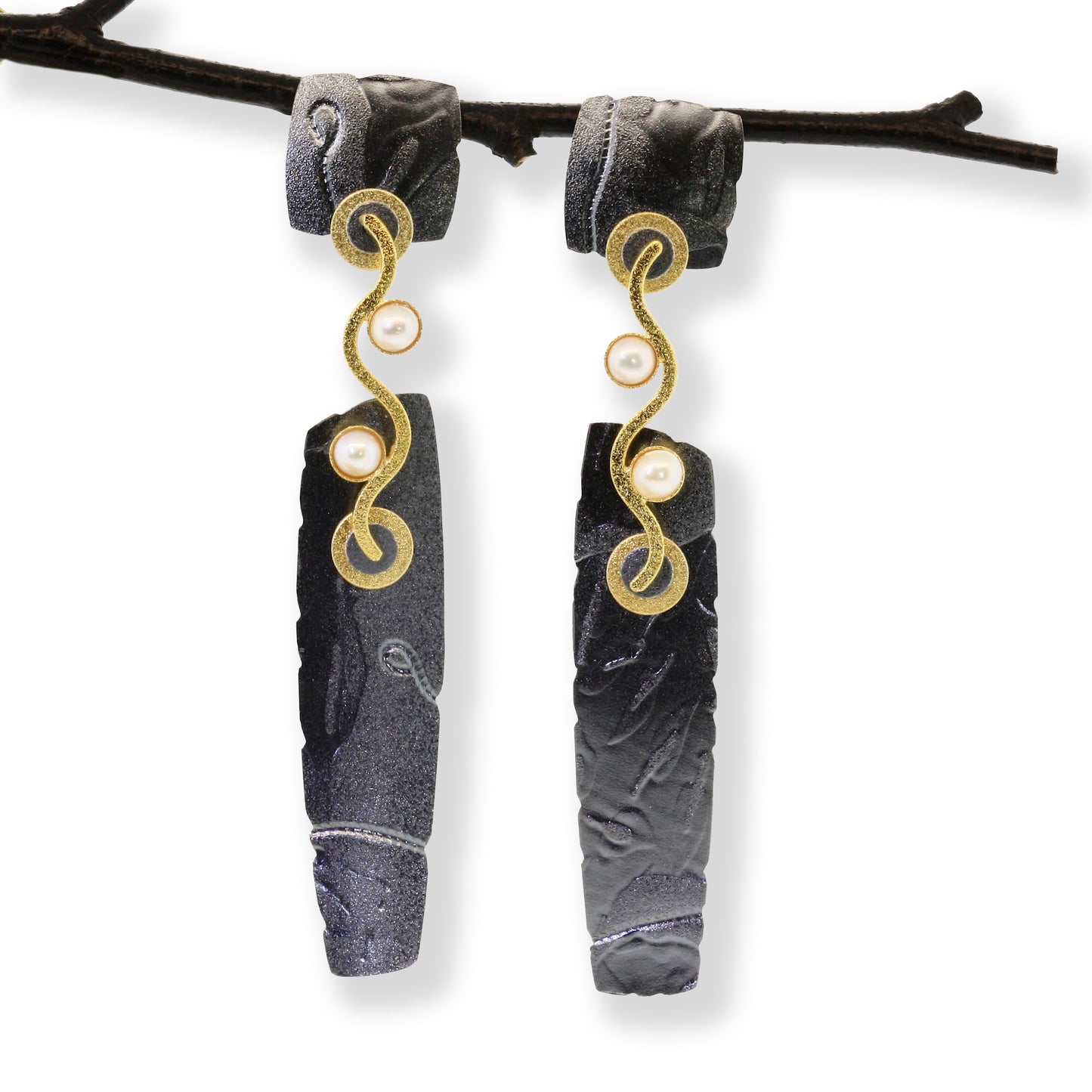 Oxidized Sterling Posted Wave Earrings--3 Sizes