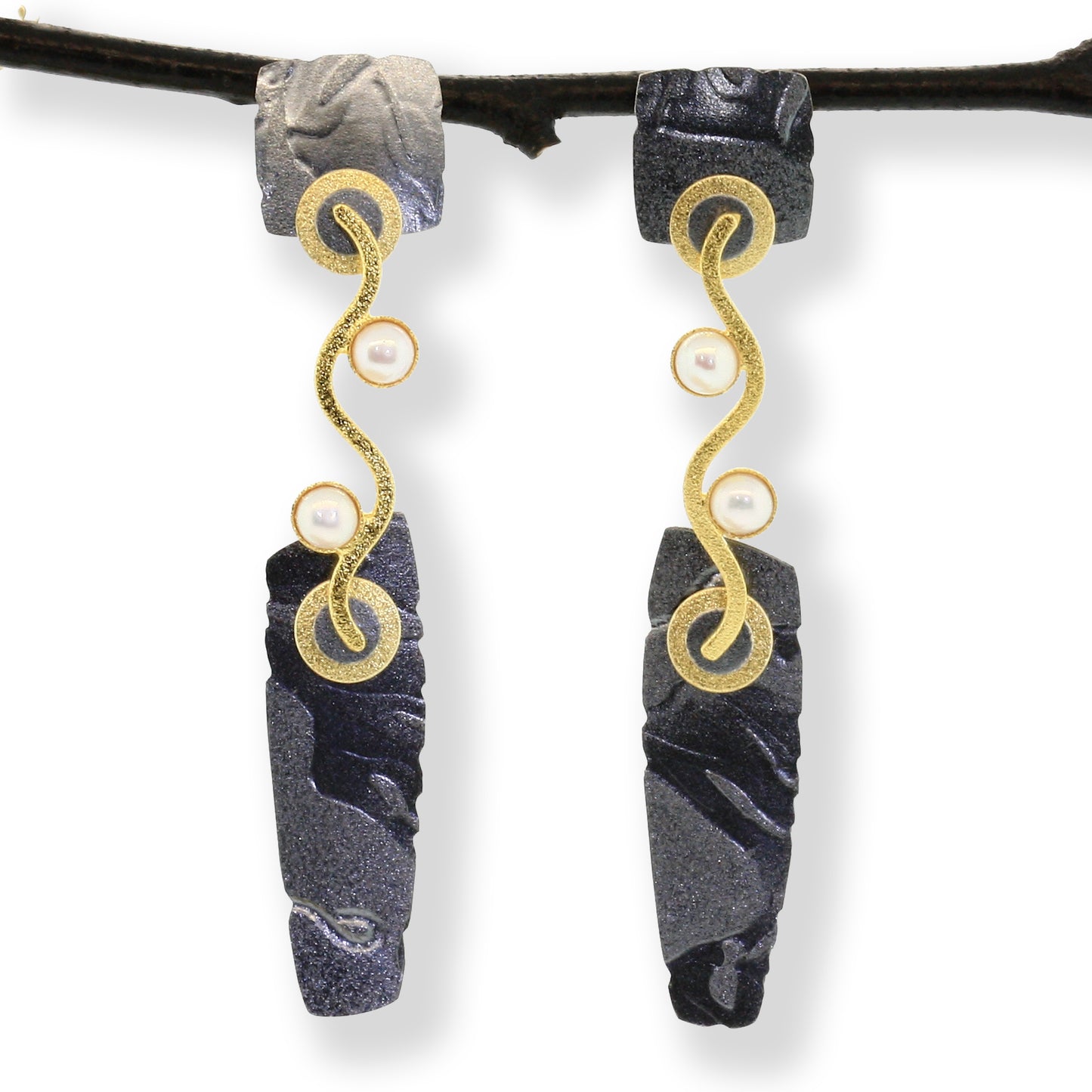 Oxidized Sterling Posted Wave Earrings--3 Sizes