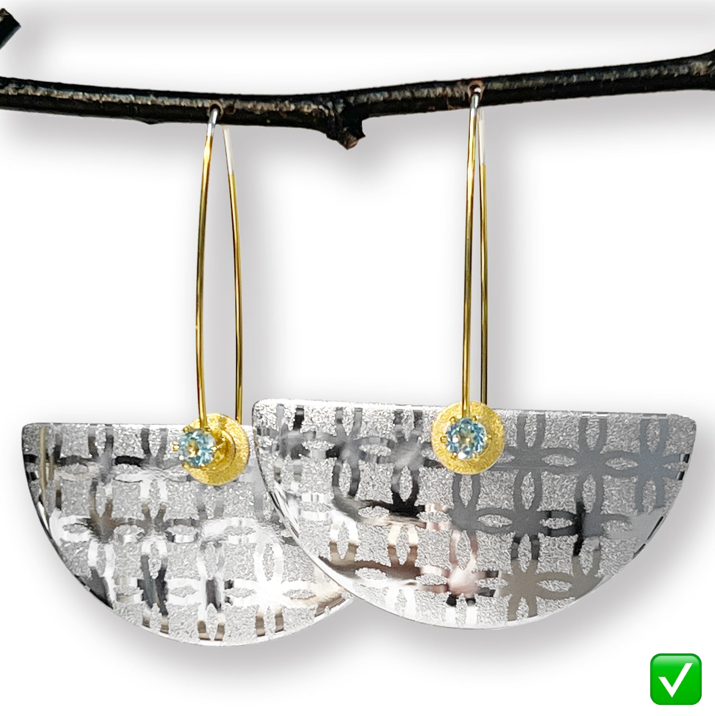 Silver Lace Earrings with Swiss Blue Topaz--2 Sizes