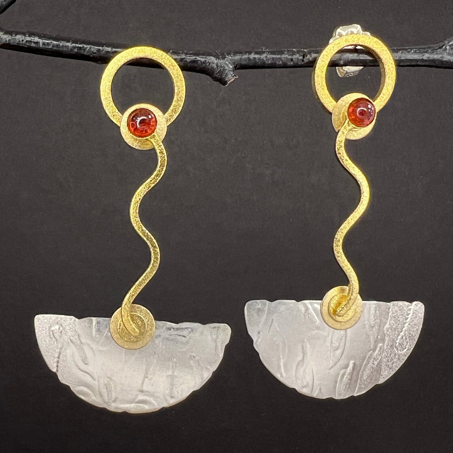 Large Garnet Wave Earrings