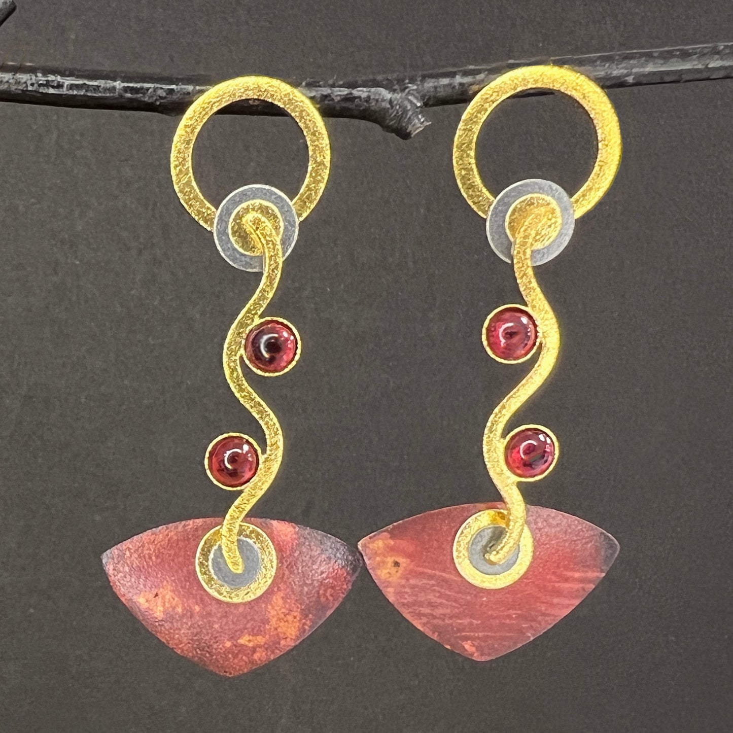 Medium "Raku" Copper Wave Earrings
