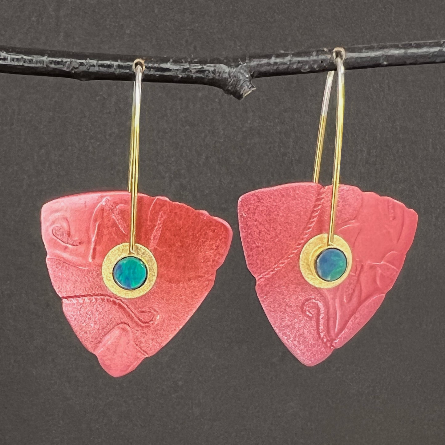 Embossed Niobium or Hiirodo Earrings with Opals