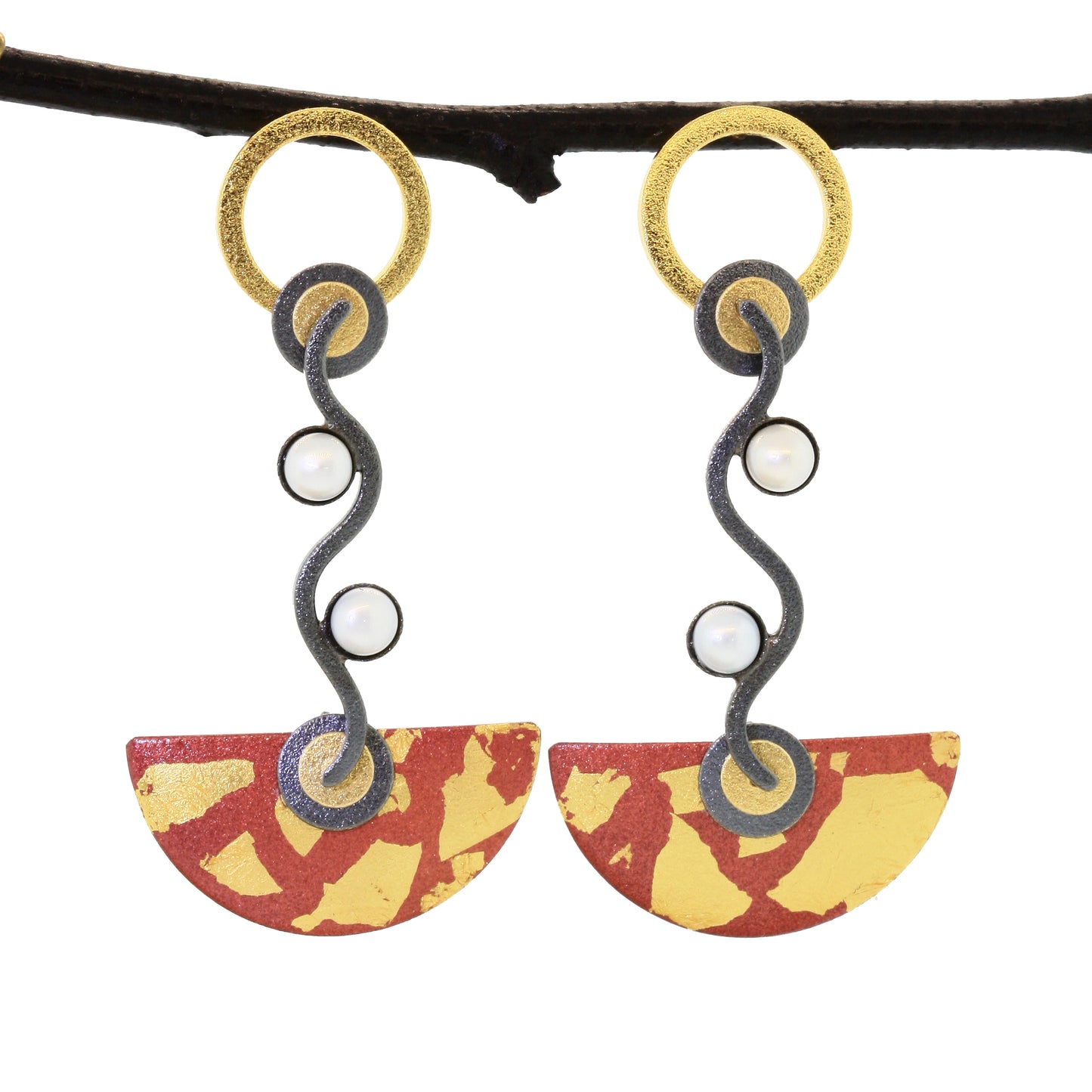 Hiirodo and Goldleaf Wave Earrings--3 Sizes
