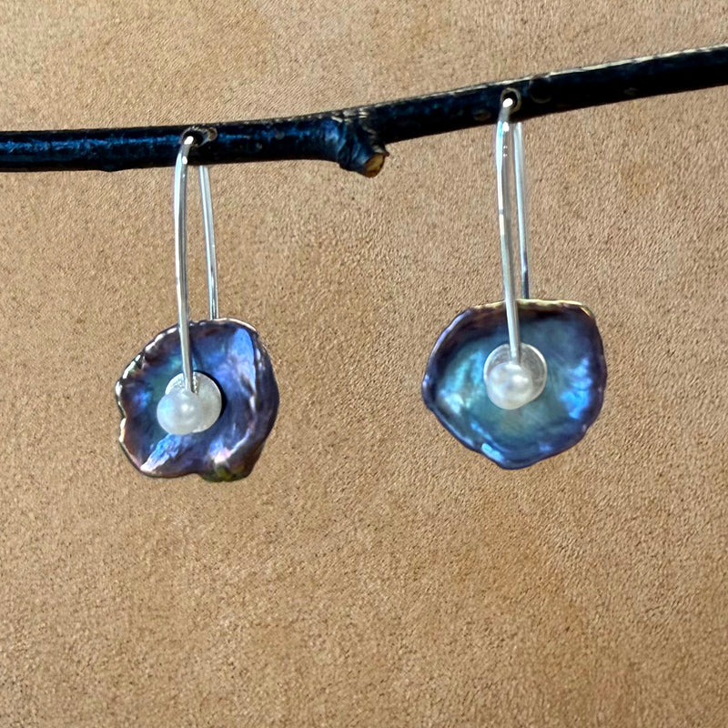 Keshi Pearl Earrings with Freshwater Pearl and Cubic Zirconia Centers