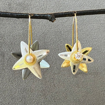 Starburst Earrings-Small Silver / Oxidized Silver / Cultured Pearl