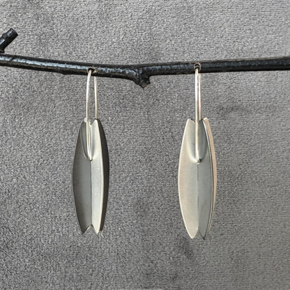 Oxidized silver "Doubles" lantern shaped earrings / matte silver and Oxidized Silver