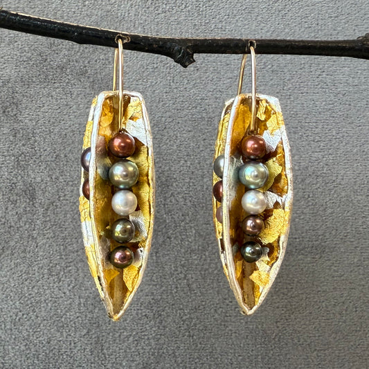 Large Gold and Silver Black Pearl Mica Pods
