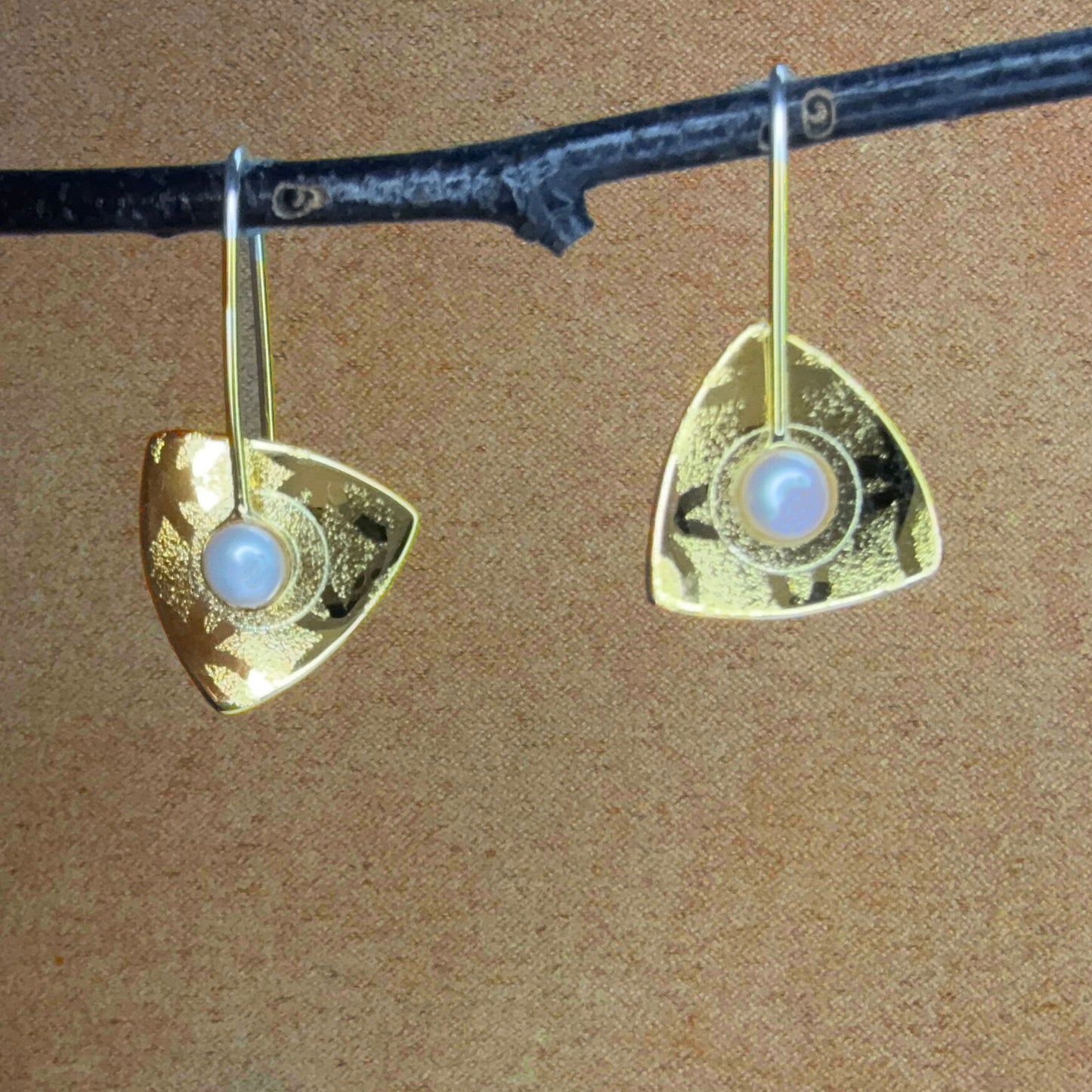 Tiny Vermeil Triangle earrings with Pearls