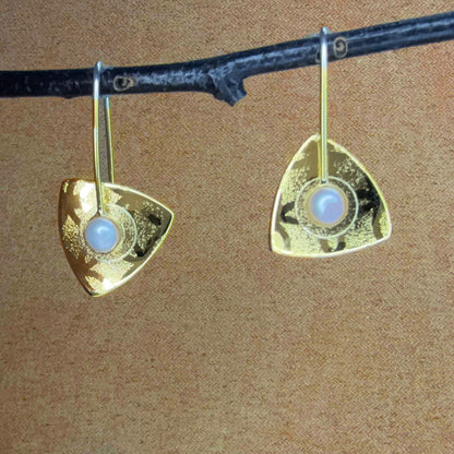 Tiny Vermeil Triangle earrings with Pearls