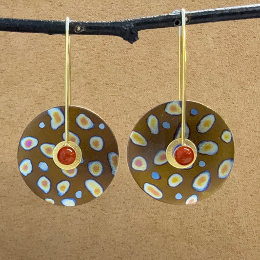Large Niobium Circular earrings with Carnelians