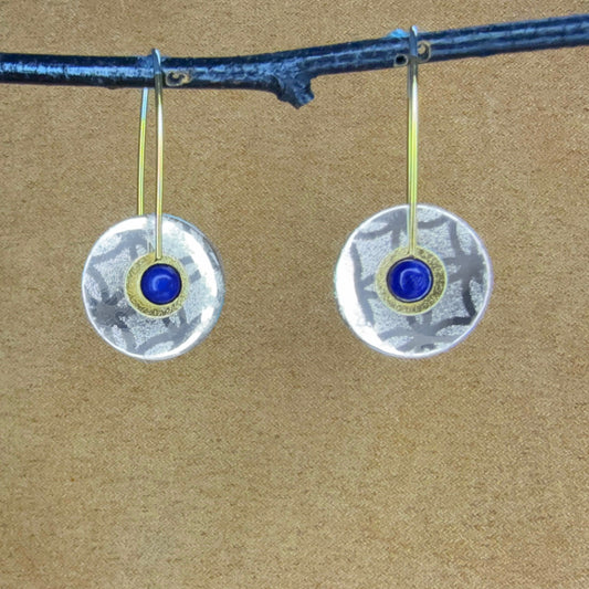Small Circle Sterling earrings with Lapis Lazuli