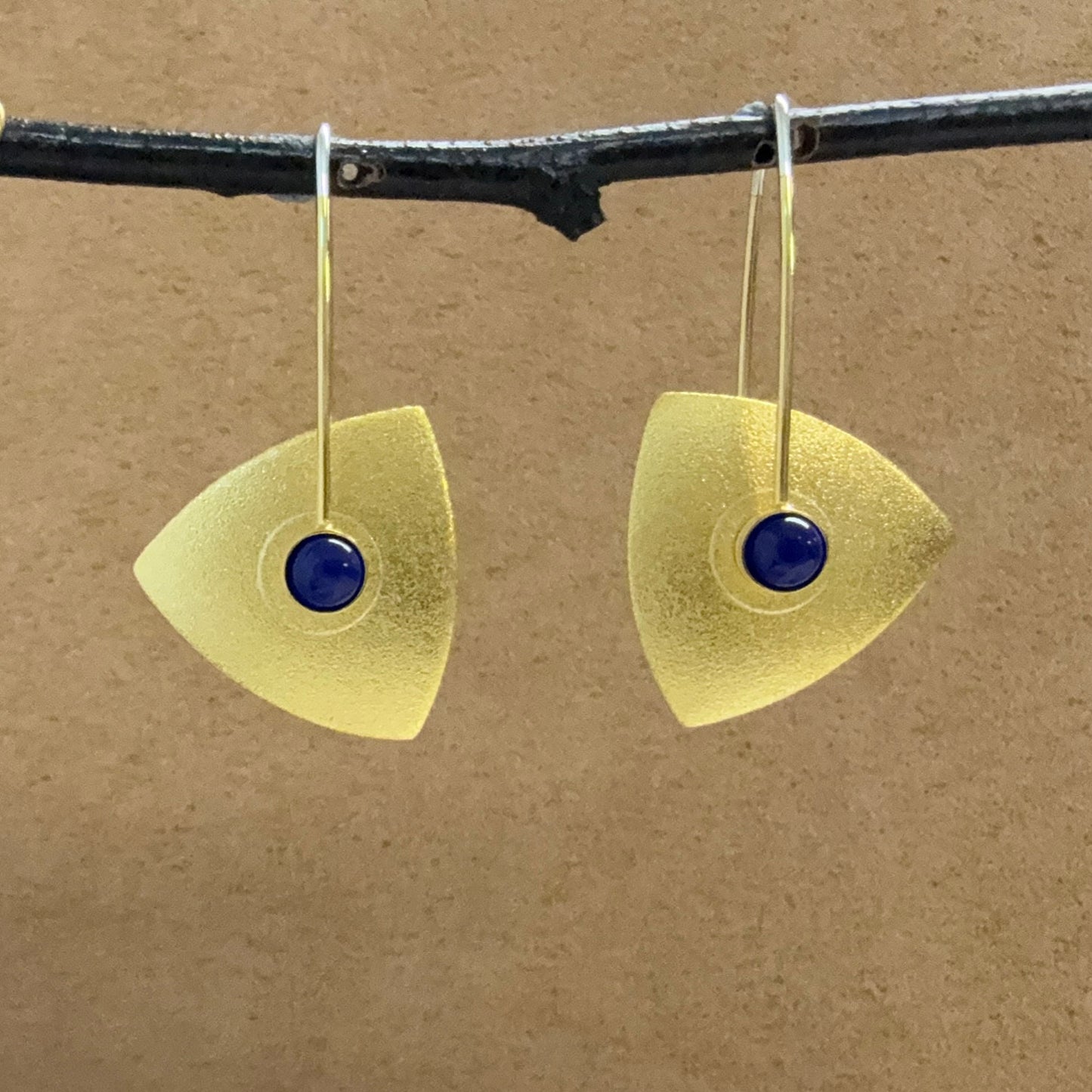 Small Vermeil Triangle earrings with Lapis Lazuli