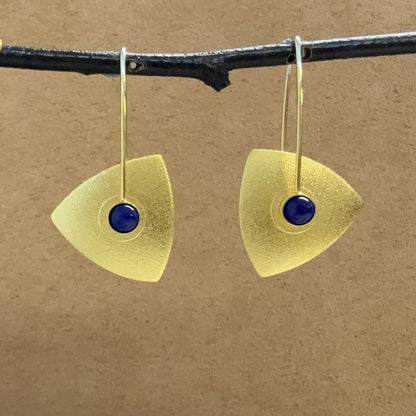 Small Vermeil Triangle earrings with Lapis Lazuli