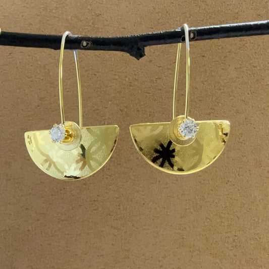 Small Vermeil Half-Round earrings with Cubic Zirconia