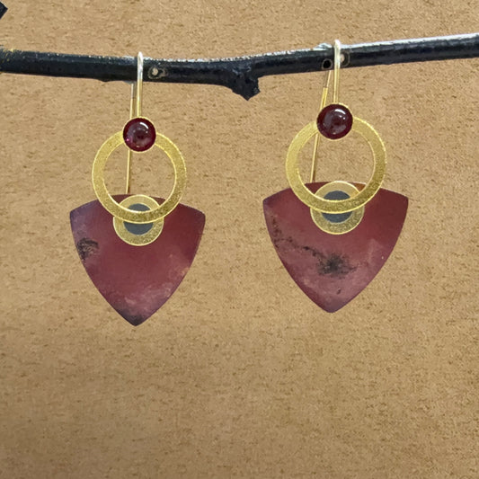 "Raku" French Loop earrings with Garnets