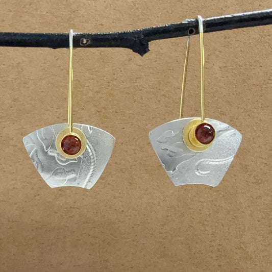 Small Embossed Sterling earrings with Garnets