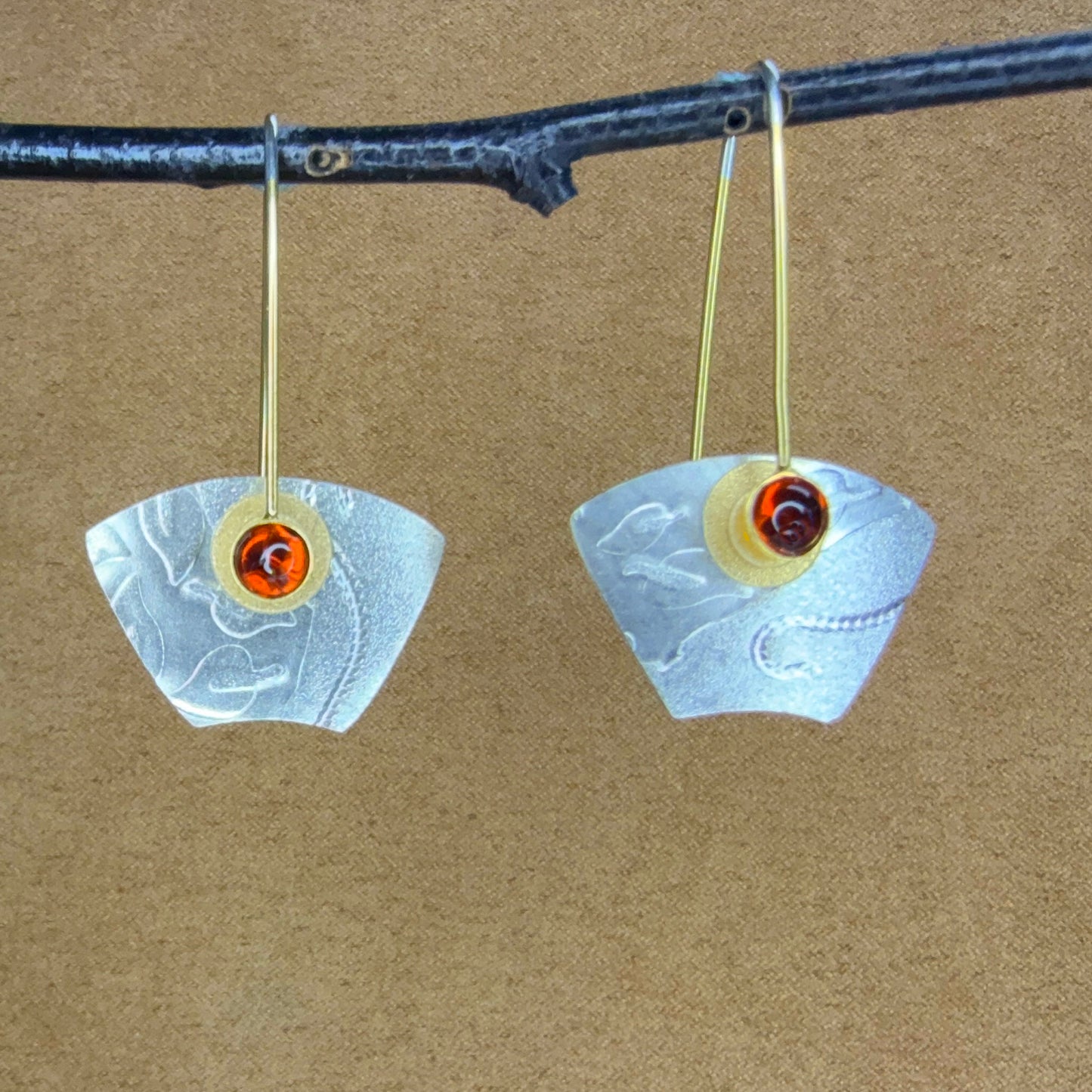 Small Embossed Sterling earrings with Garnets
