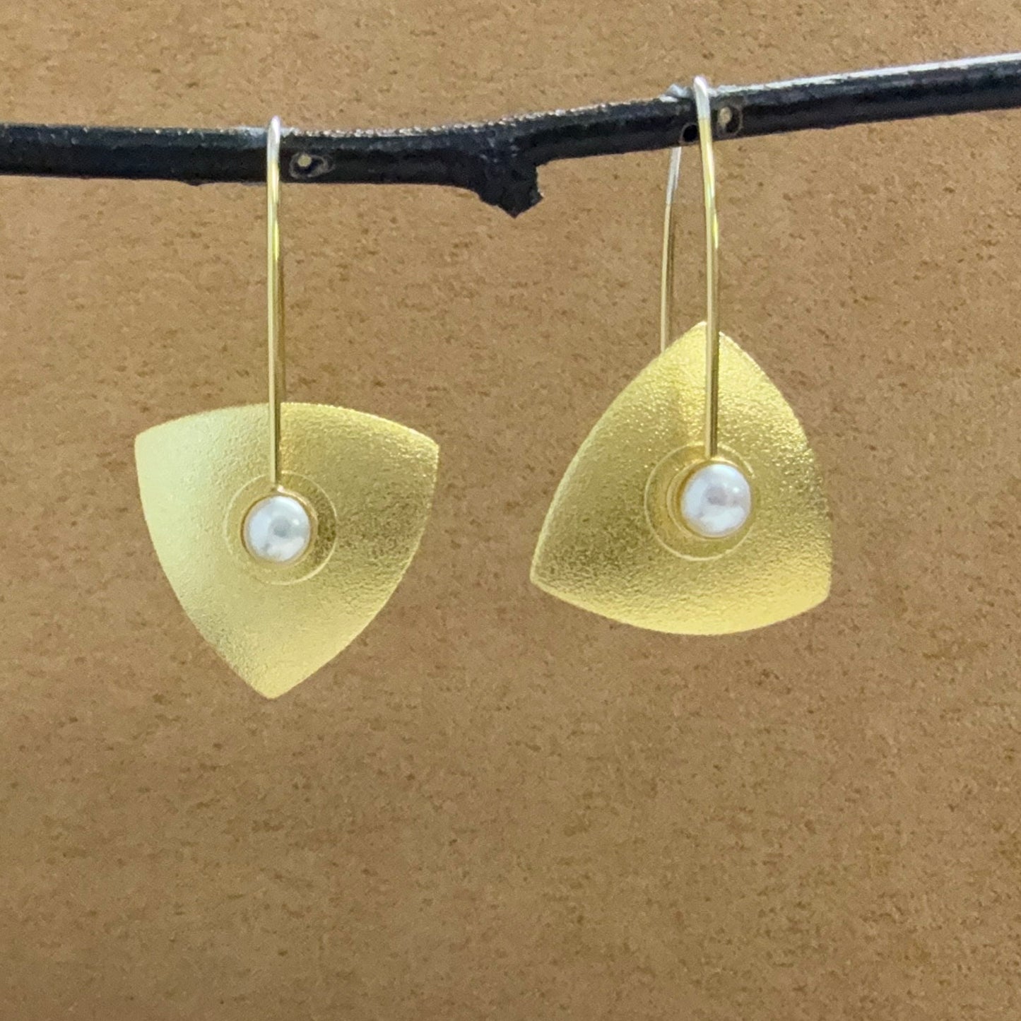 Small Vermeil Triangle earrings with Pearls
