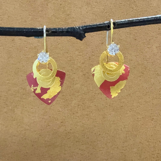 Hiirodo and Gold Leaf tiny Triangle French Loop earrings with Cubic Zirconia