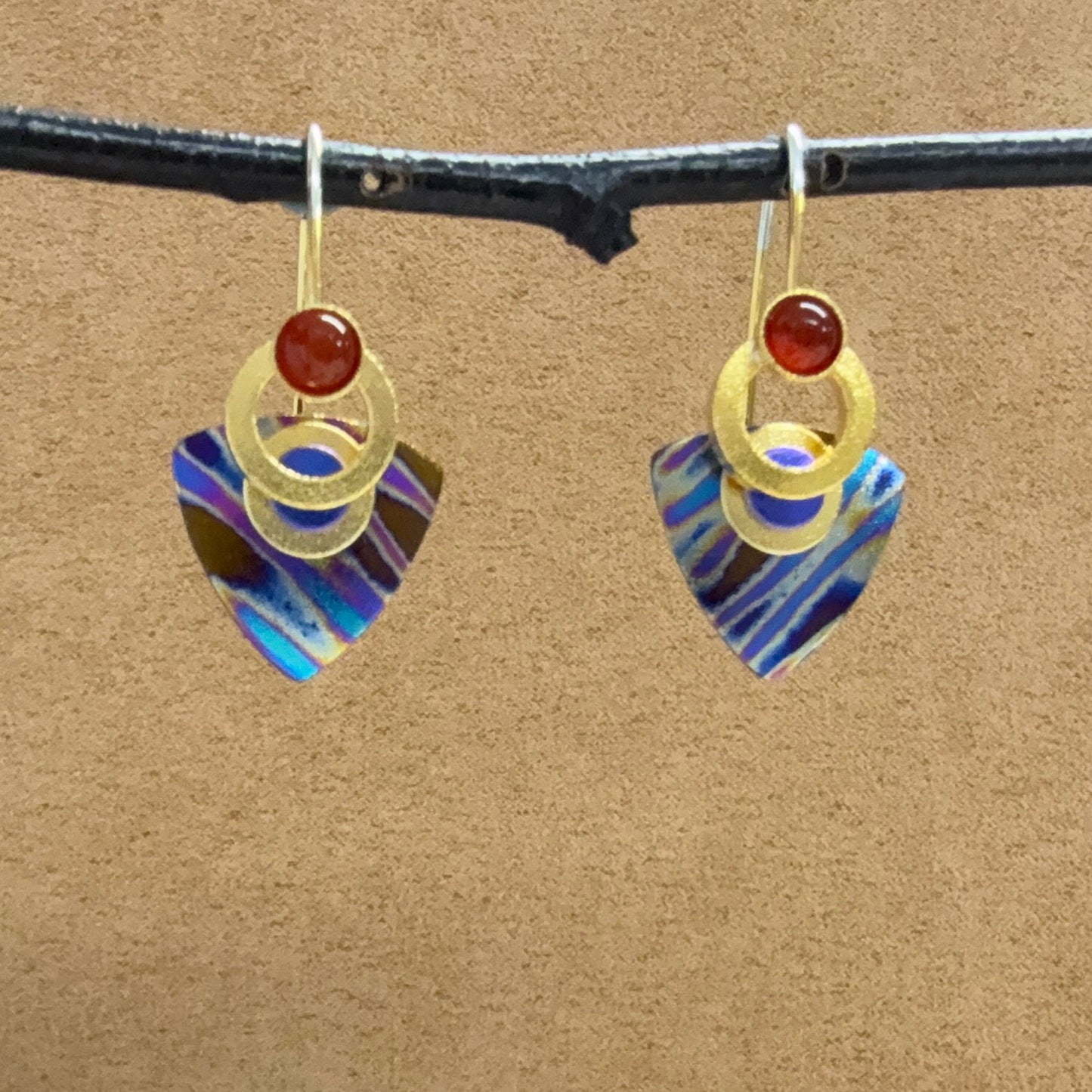 Niobium French Loop earrings with Carnelian Cabochons