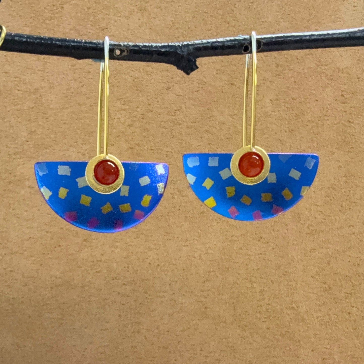 Small Niobium Half-Round earrings with Carnelians