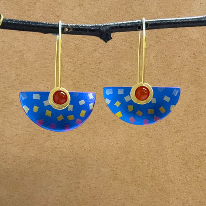 Small Niobium Half-Round earrings with Carnelians
