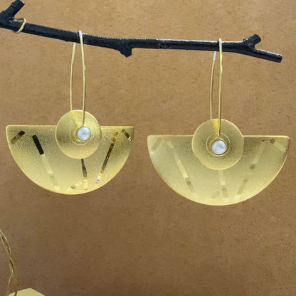 Extra Large Gold Plated Half-Round earrings with Pearls