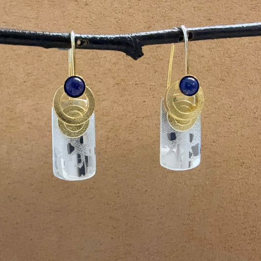 Sterling French Loop Earrings with Lapis Lazuli