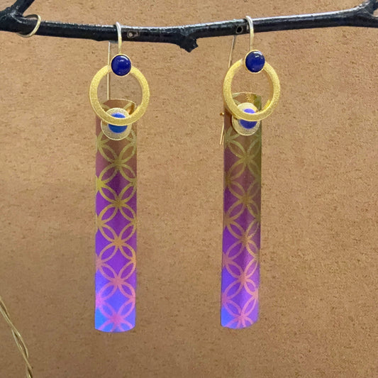 Large Niobium French Loop Wave earrings with Lapis Lazuli