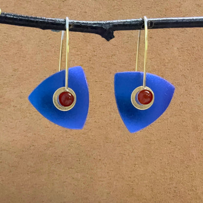 Small Niobium Triangle earrings with Carnelians