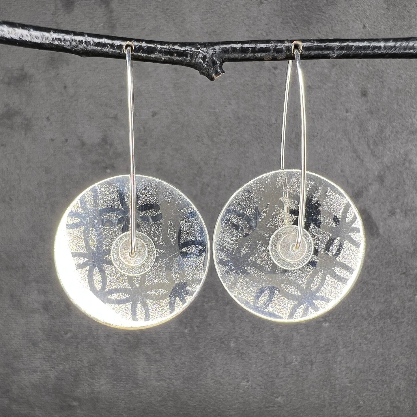 Large Silver Lace Circle Earrings