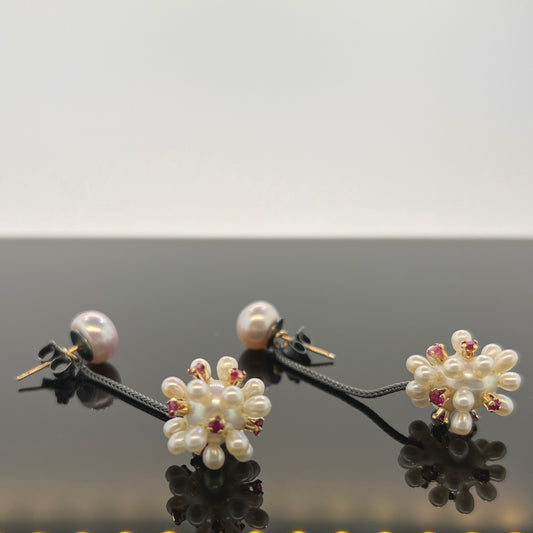 Ruby and Pearl Thistle Jacket earrings