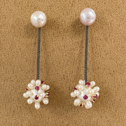 Ruby and Pearl Thistle Jacket earrings