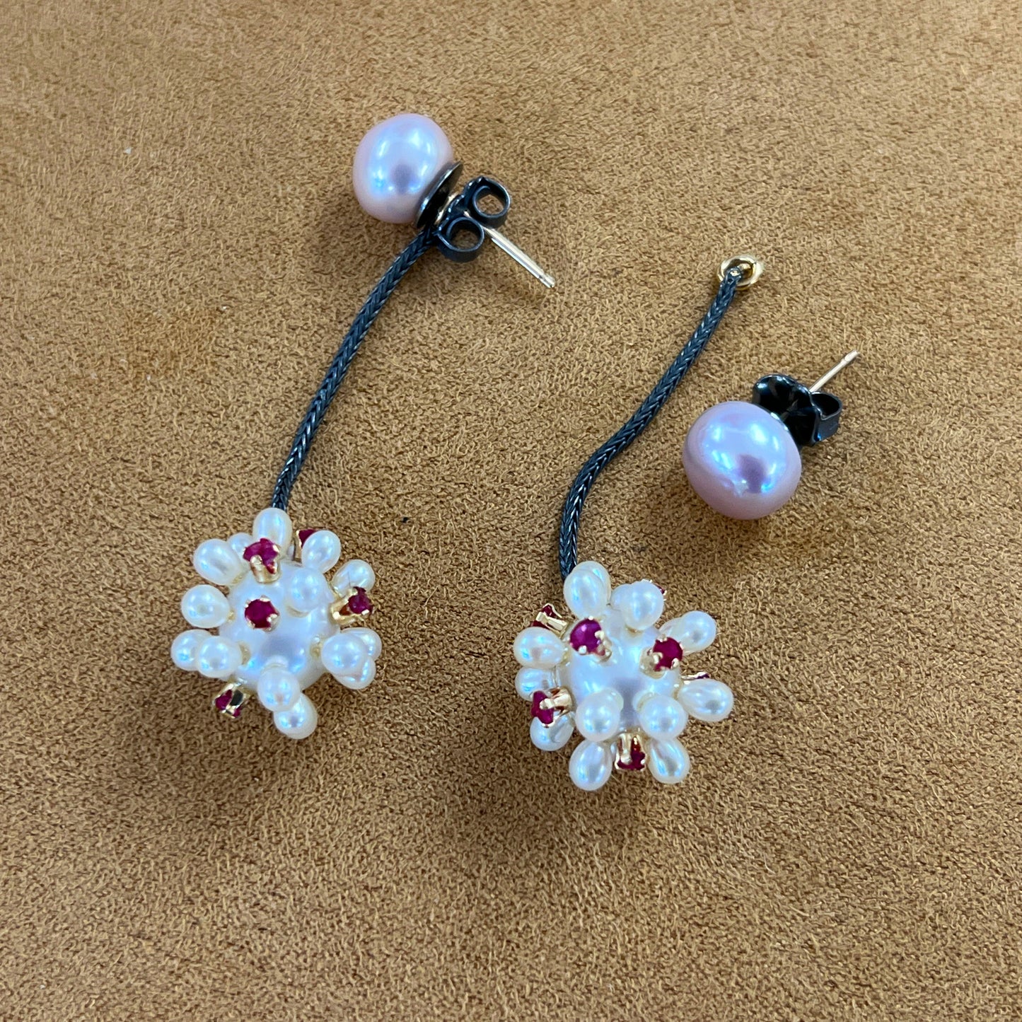 Ruby and Pearl Thistle Jacket earrings