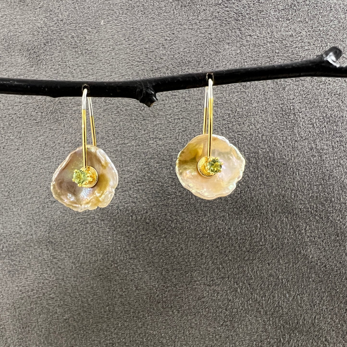 Keshi Pearl Earrings with Gemstones