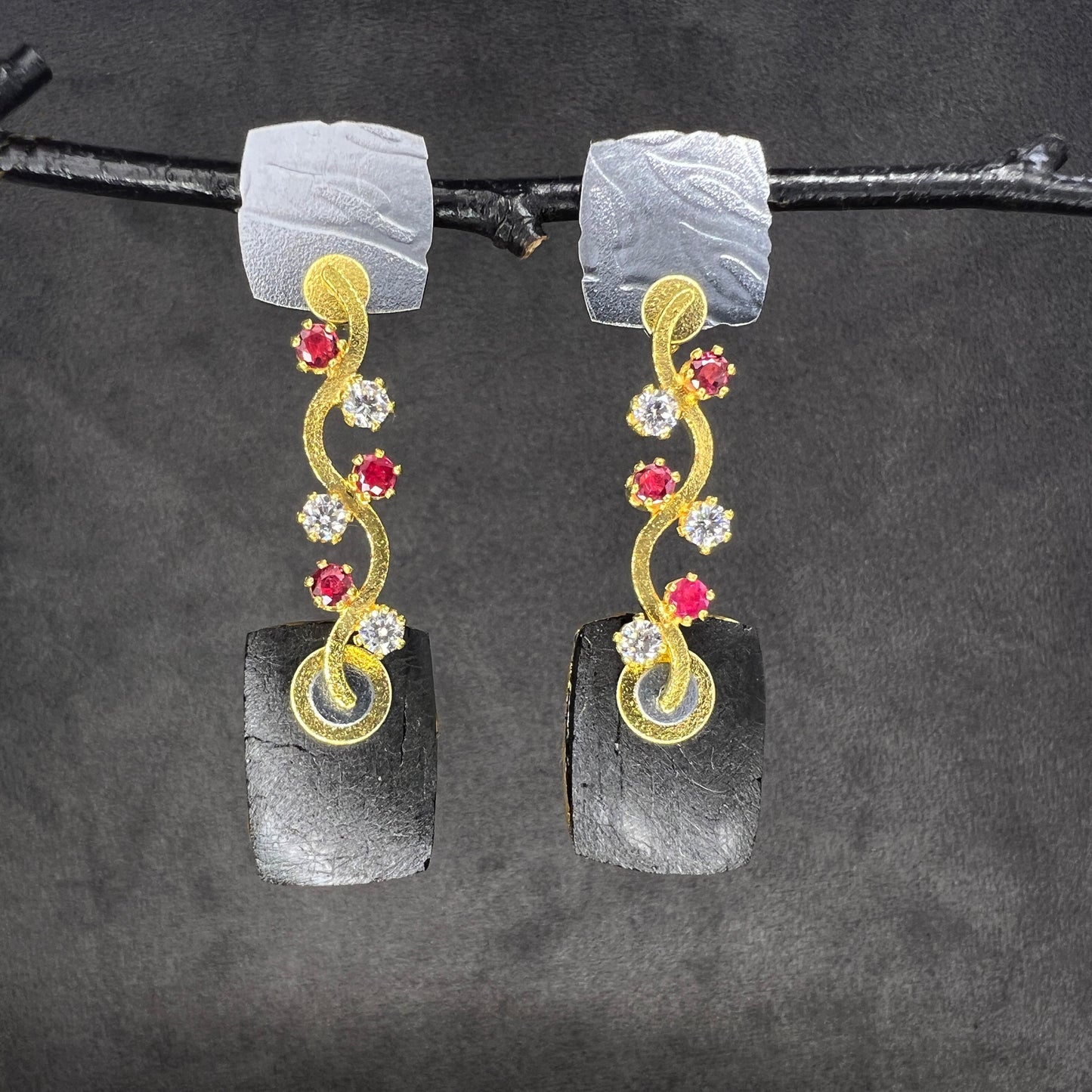 Anthracite and Ruby earrings