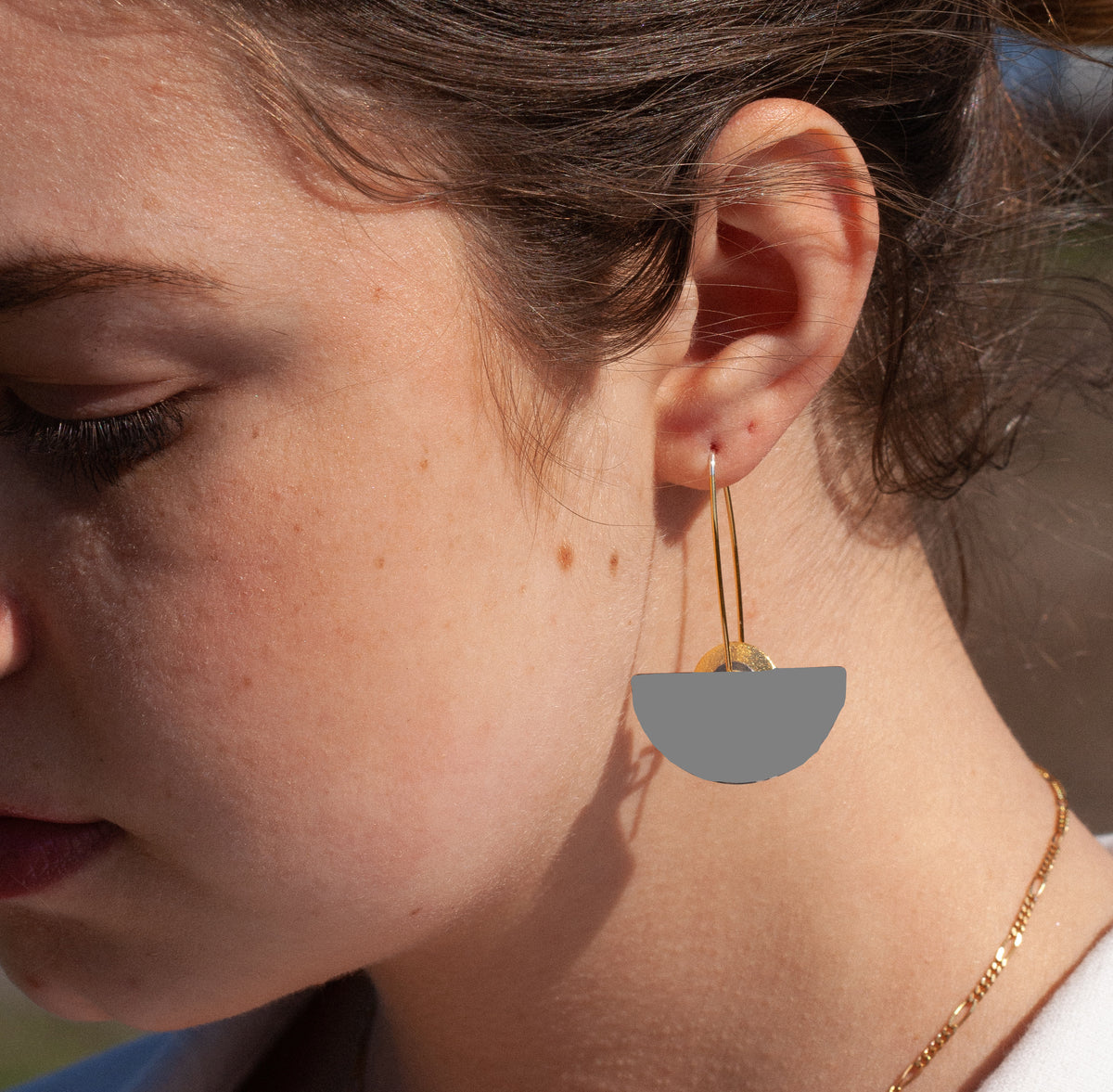 Large Gold Plated Half-Round earrings with Pearls