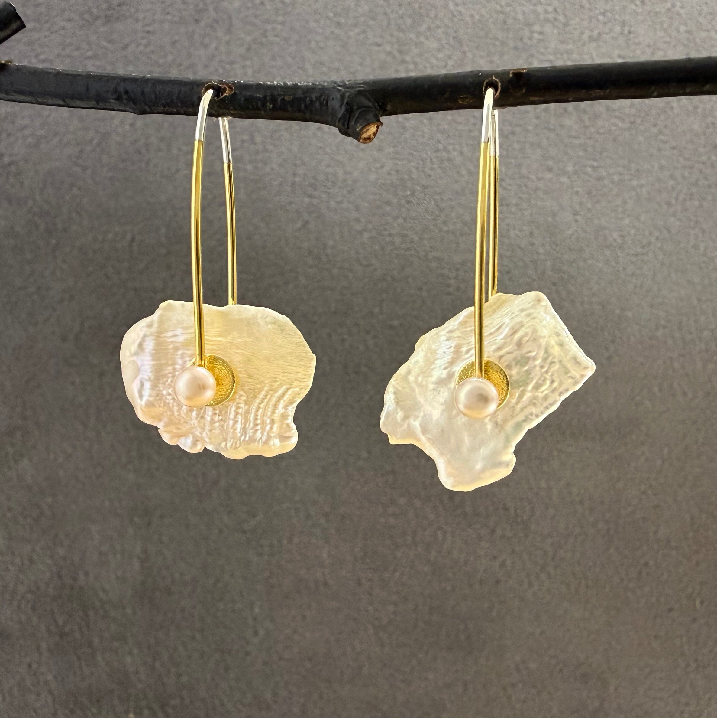 Keshi Pearl Earrings with Freshwater Pearl and Cubic Zirconia