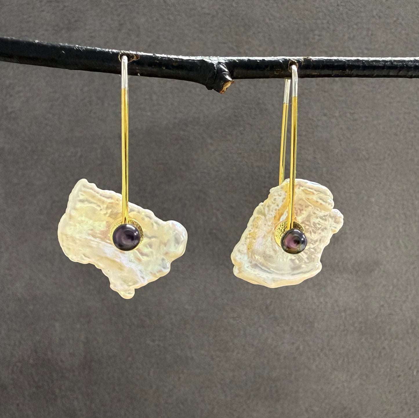 Keshi Pearl Earrings with Freshwater Pearl and Cubic Zirconia Centers