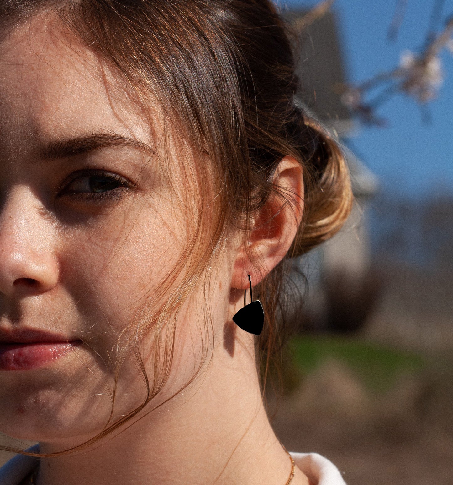 Tiny Vermeil Triangle earrings with Pearls