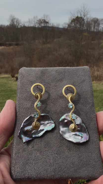 Iridescent Keshi and Topaz Wave Earrings