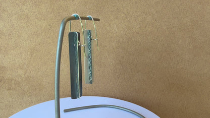Lace Pattern Silver and Oxidized sterling bar "Doubles" earrings