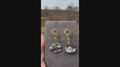 Iridescent Grey Keshi and Opal Wave Earrings